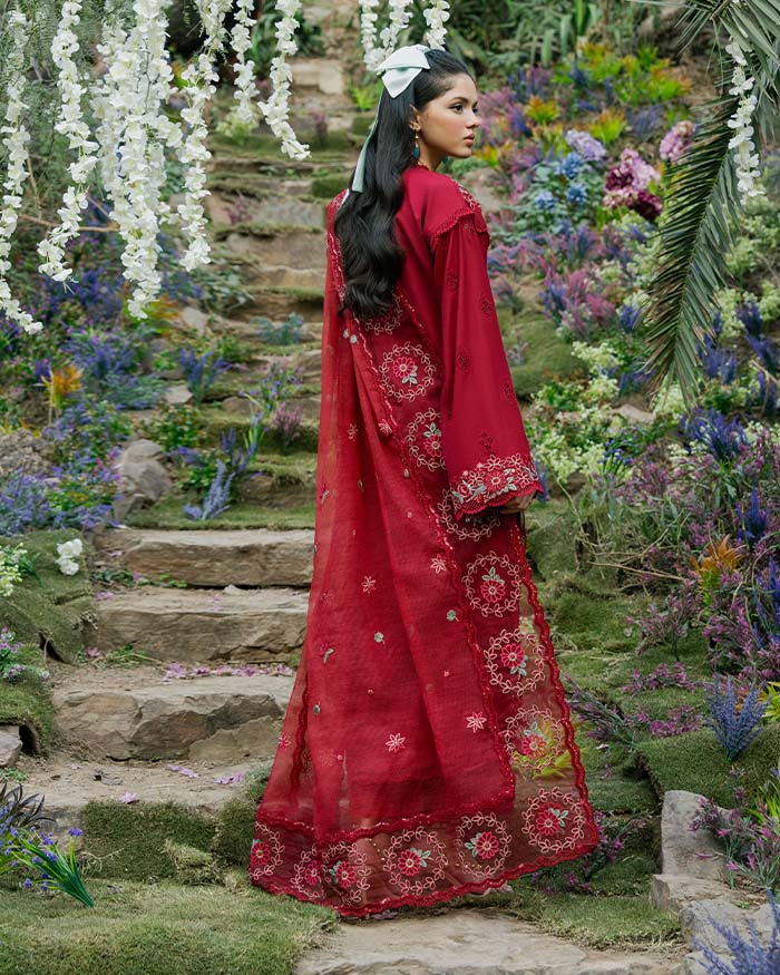Zevk | Flora Festive Lawn | RED ROSE -  Zevk Ladies Clothes - Original Designer Dress - House of Maryam