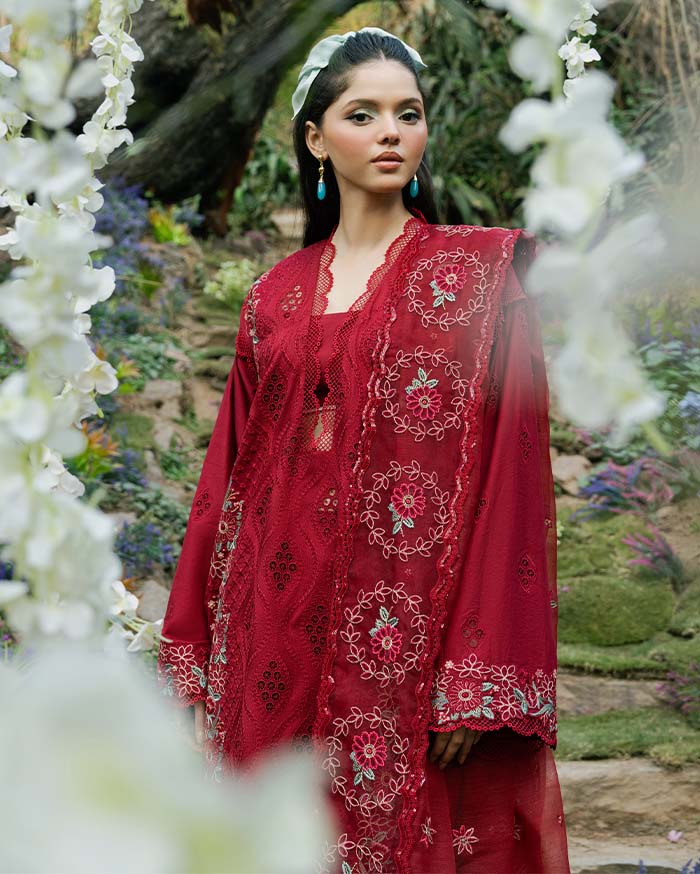 Zevk | Flora Festive Lawn | RED ROSE -  Zevk Ladies Clothes - Original Designer Dress - House of Maryam