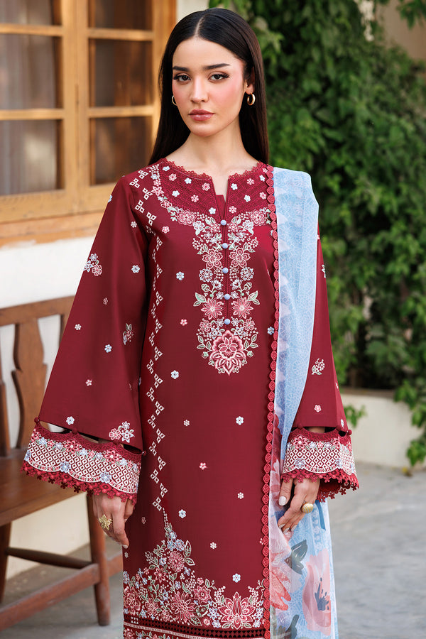 Farasha | Summer Weaves Embroidered Lawn | Crimson Glow -  Farasha Ladies Clothes - Original Designer Dress - House of Maryam