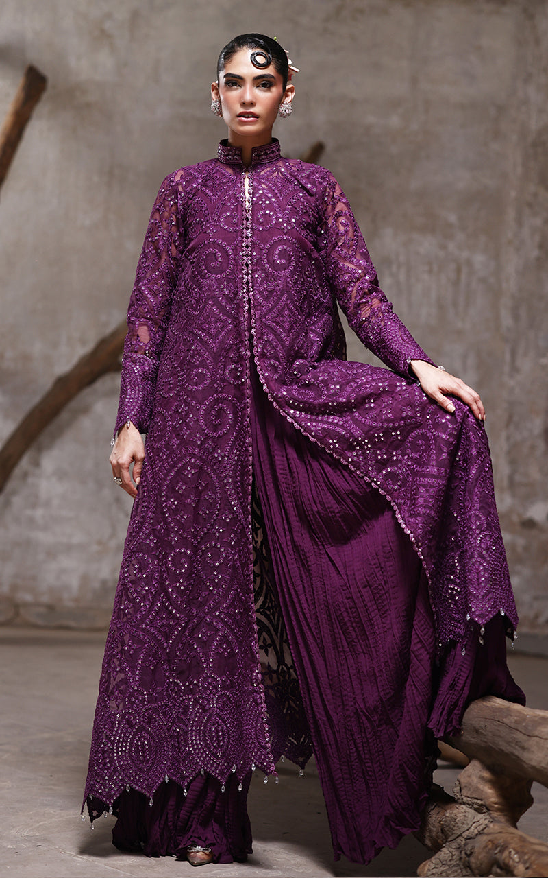 Threads and Motifs | Formal Dresses 25 | Organza Embroidered Jacket With Crushed Trouser -  Threads and Motifs Ladies Clothes - Original Designer Dress - House of Maryam