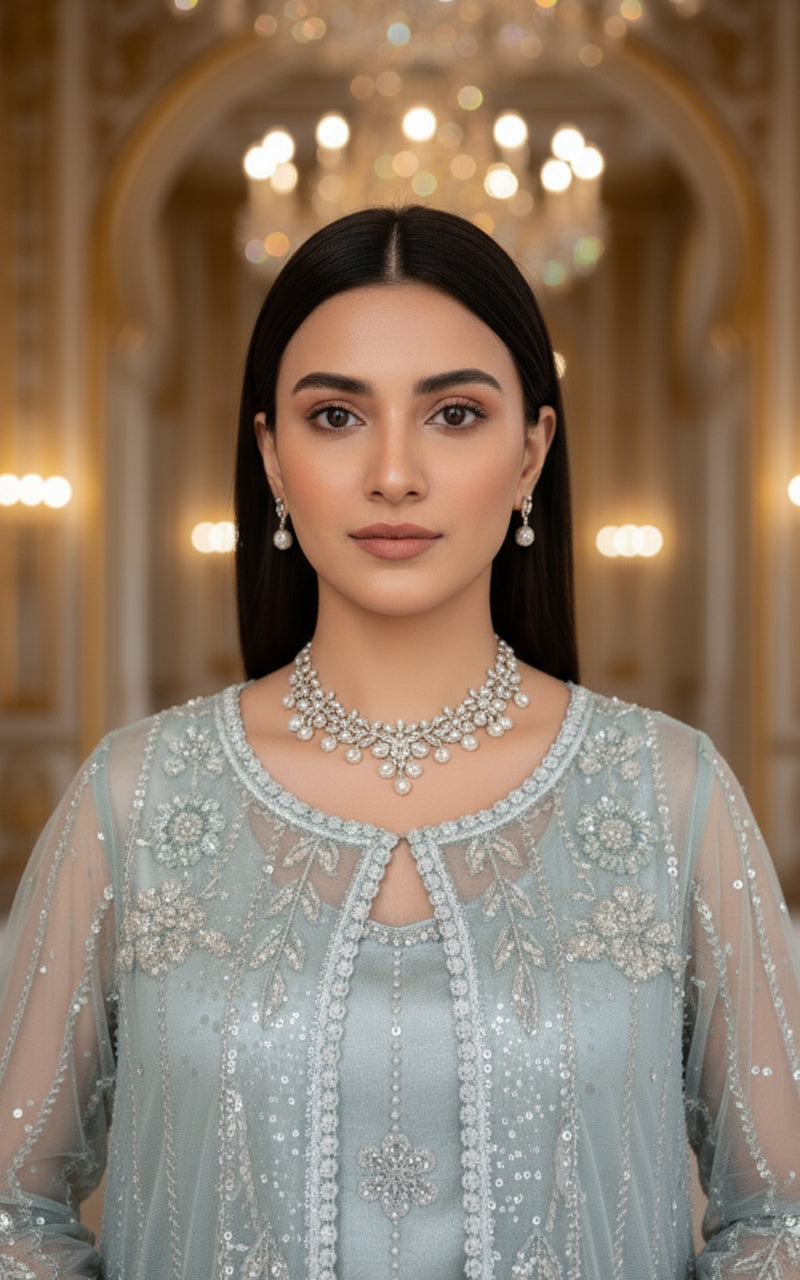 Threads and Motifs | Formal Dresses 25 | Net Embroidered Jacket With Blouse And Lehenga-3