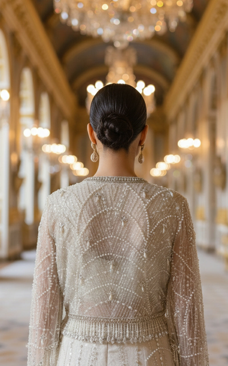 Threads and Motifs | Formal Dresses 25 | Net Embroidered Blouse With Cape And Skirt-2