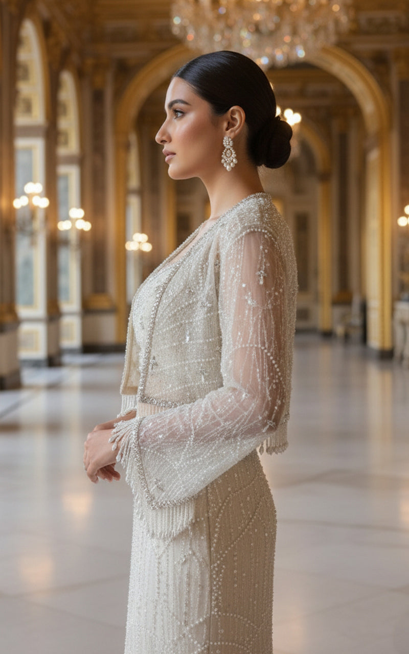 Threads and Motifs | Formal Dresses 25 | Net Embroidered Blouse With Cape And Skirt-4