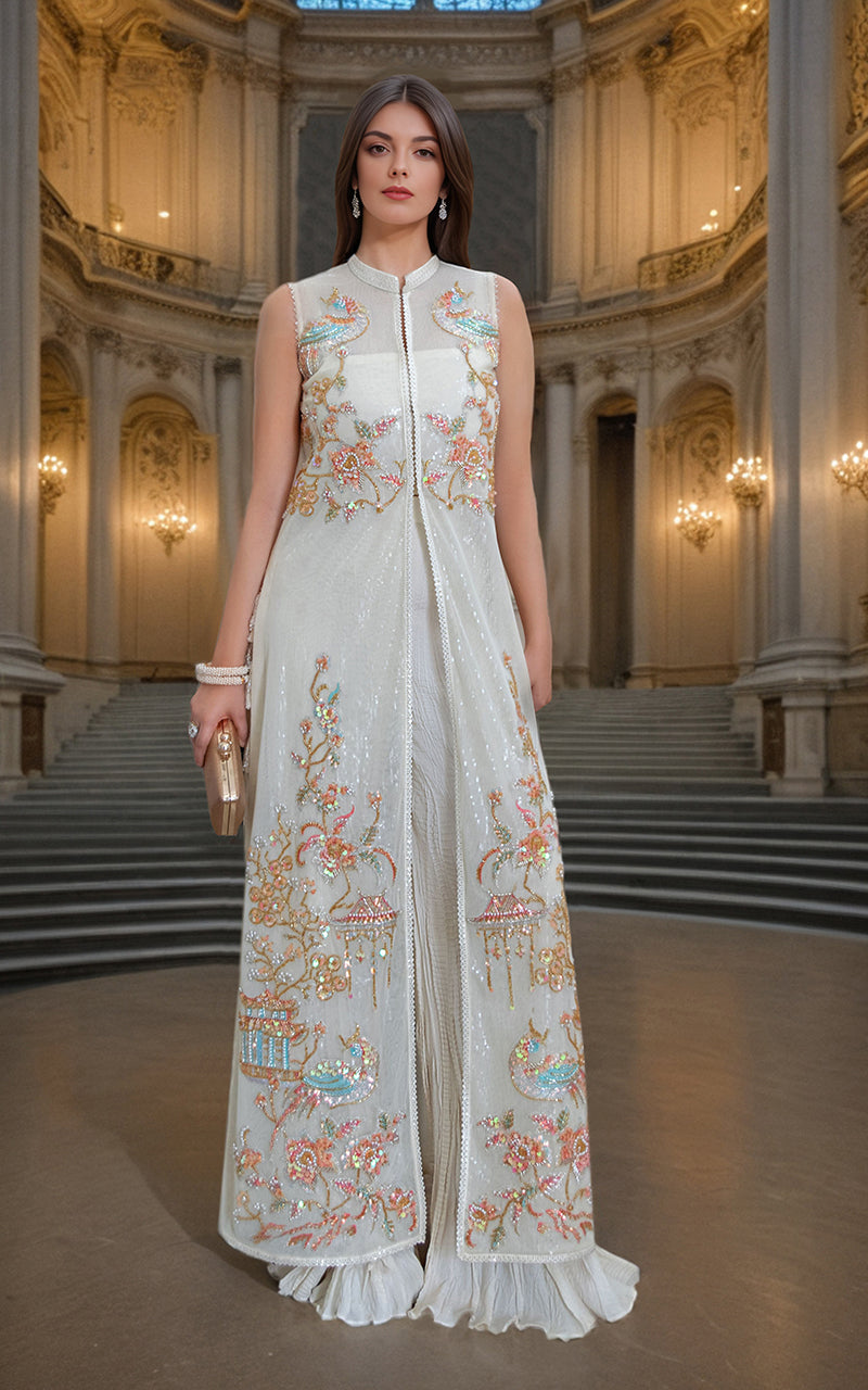 Threads and Motifs | Formal Dresses 25 | NET EMBROIDERD JACKET -  Threads and Motifs Ladies Clothes - Original Designer Dress - House of Maryam