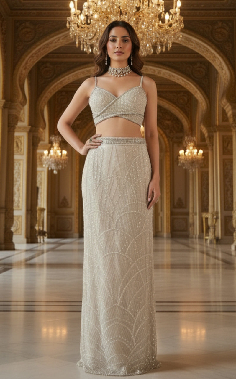 Threads and Motifs | Formal Dresses 25 | Net Embroidered Blouse With Cape And Skirt-5