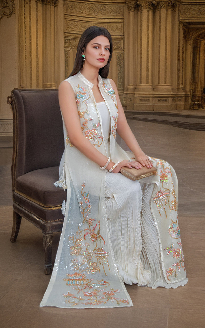 Threads and Motifs | Formal Dresses 25 | NET EMBROIDERD JACKET -  Threads and Motifs Ladies Clothes - Original Designer Dress - House of Maryam