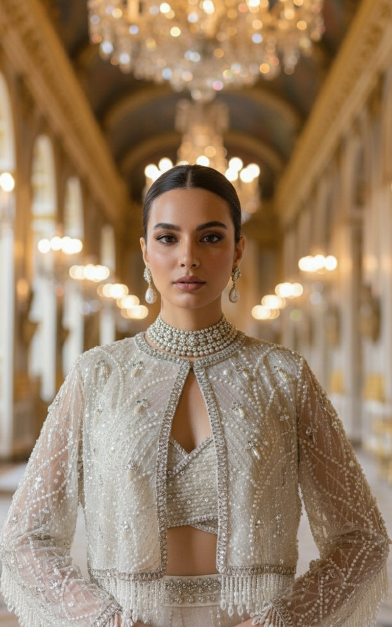 Threads and Motifs | Formal Dresses 25 | Net Embroidered Blouse With Cape And Skirt-3