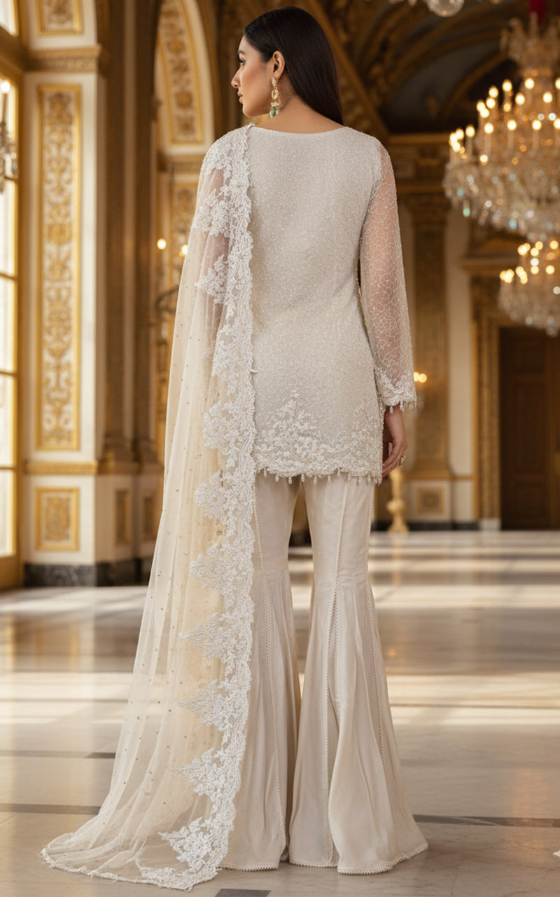 Threads and Motifs | Formal Dresses 25 | Net Embroidered Shirt With Gharara And Dupatta