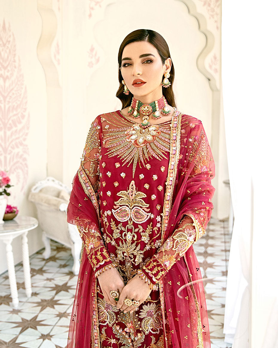 Gulaal | Wedding Formals | Rouge Embroidered Net 3-Piece Suit WS-06