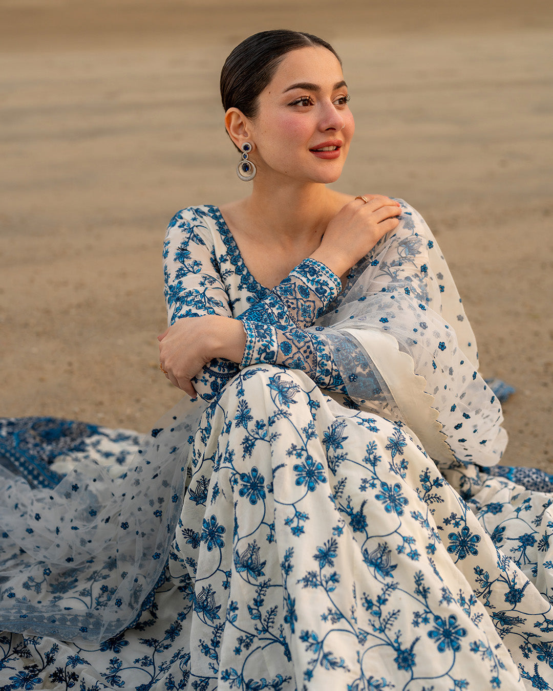 Faiza Saqlain | Aya Luxury Lawn 26' | Jehona, Blue and White, image 7