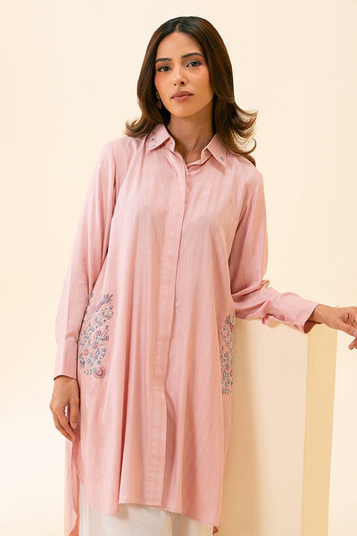 Cross Stitch | Basic Pret | Pink Bliss Embellished Linen Shirt