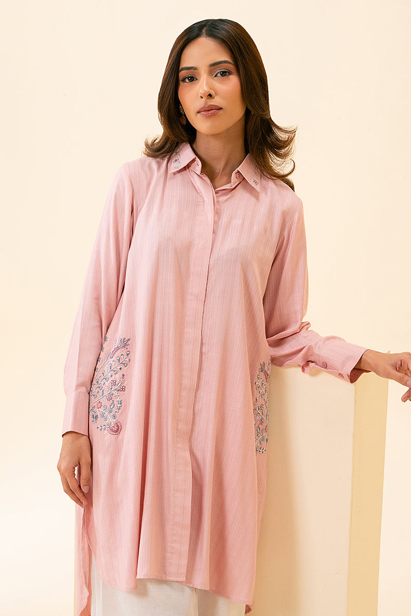 Cross Stitch | Basic Pret | Pink Bliss Embellished Linen Shirt-3