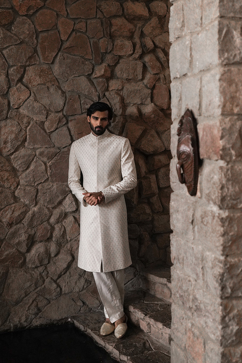 Republic By Omar Farooq | Sherwani Couture | Pearl White Embroidered Sherwani -  Republic by Omar Farooq SHERWANI COUTURE - Original Designer Dress - House of Maryam