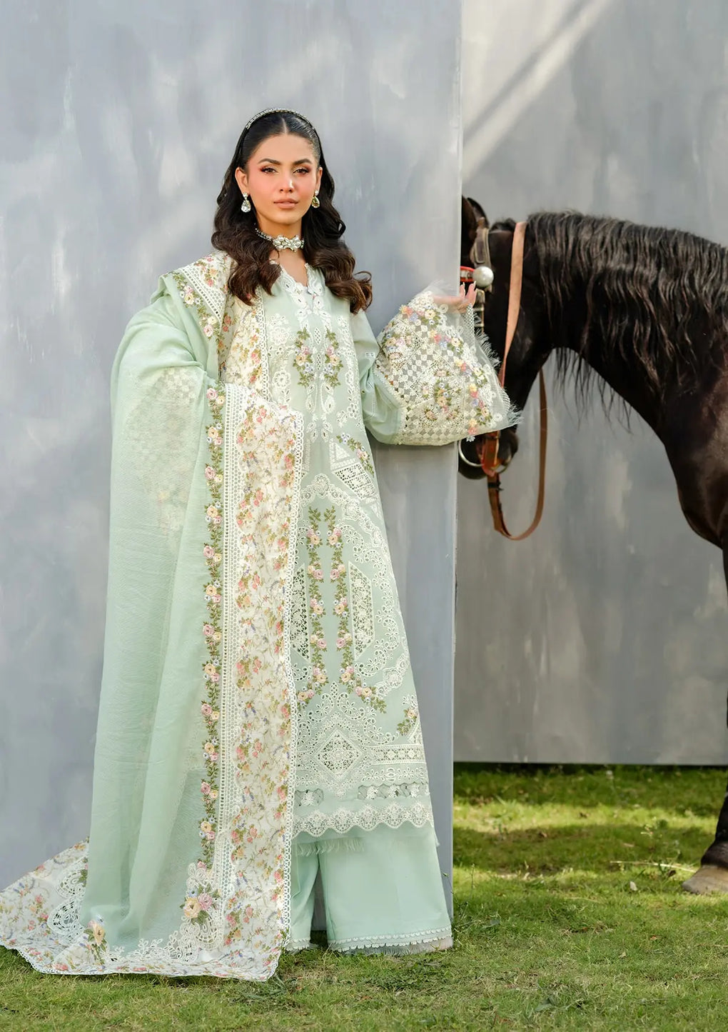 Elaf Premium | Luxury Lawn 25 | ELH-4B FROSTEL -  Elaf Premium Ladies Clothes - Original Designer Dress - House of Maryam