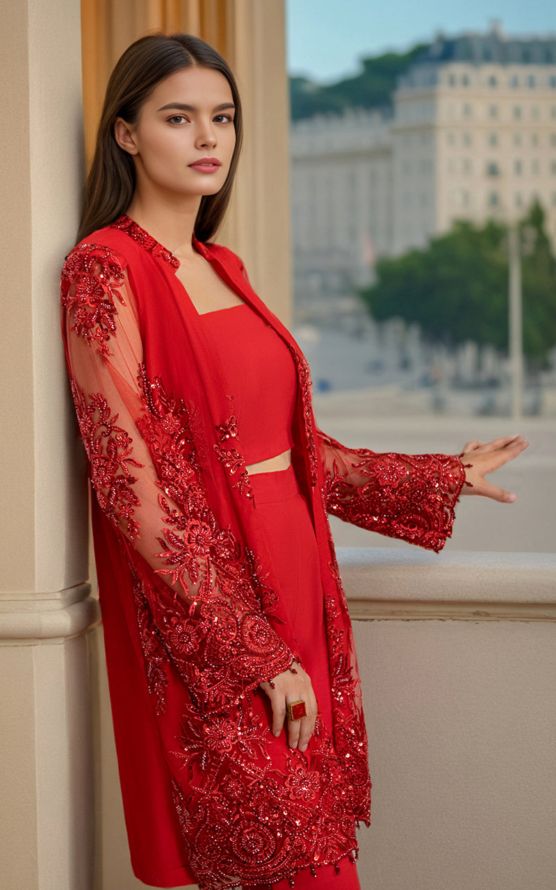 Threads and Motifs | Formal Dresses 25 | NET EMBROIDERED JACKET -  Threads and Motifs Ladies Clothes - Original Designer Dress - House of Maryam
