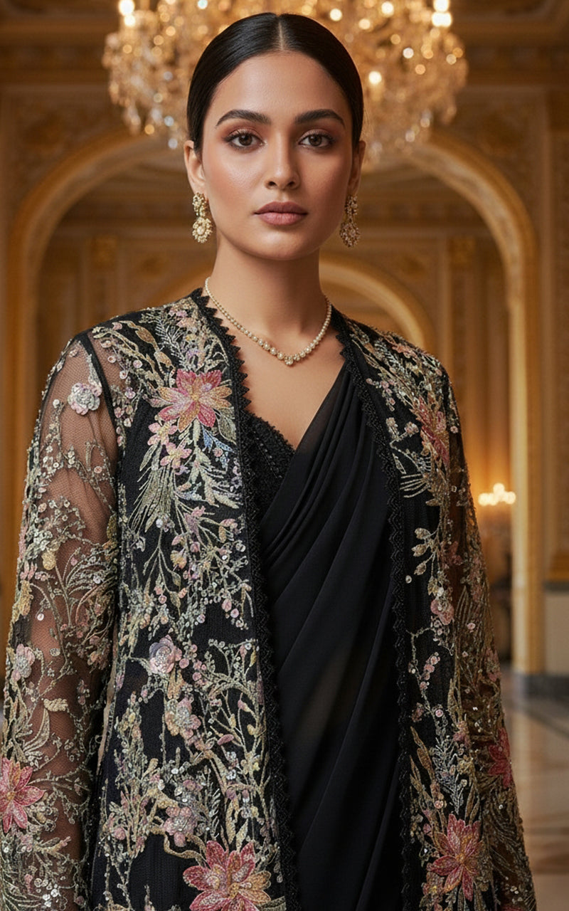 Threads and Motifs | Formal Dresses 25 | Net Embroidered Jacket With Chiffon Saree-3