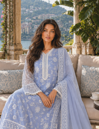 Saadia Asad | Nooriyah Luxury Chiffon | D3 - Dove Blue
