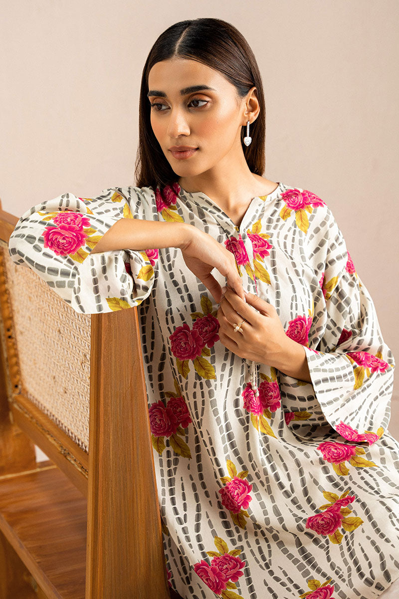 Cross Stitch | Basic Pret | Ivory Frost Printed Linen Shirt-3