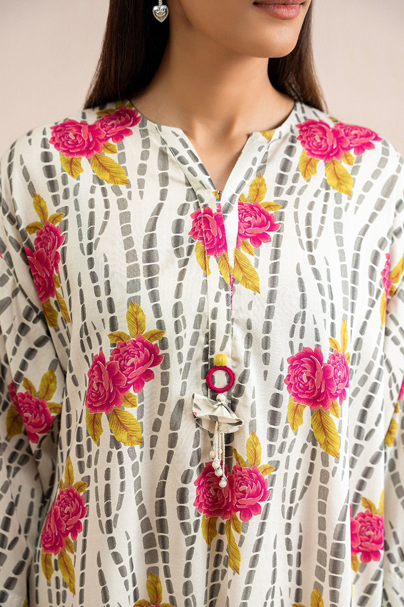Cross Stitch | Basic Pret | Ivory Frost Printed Linen Shirt-4
