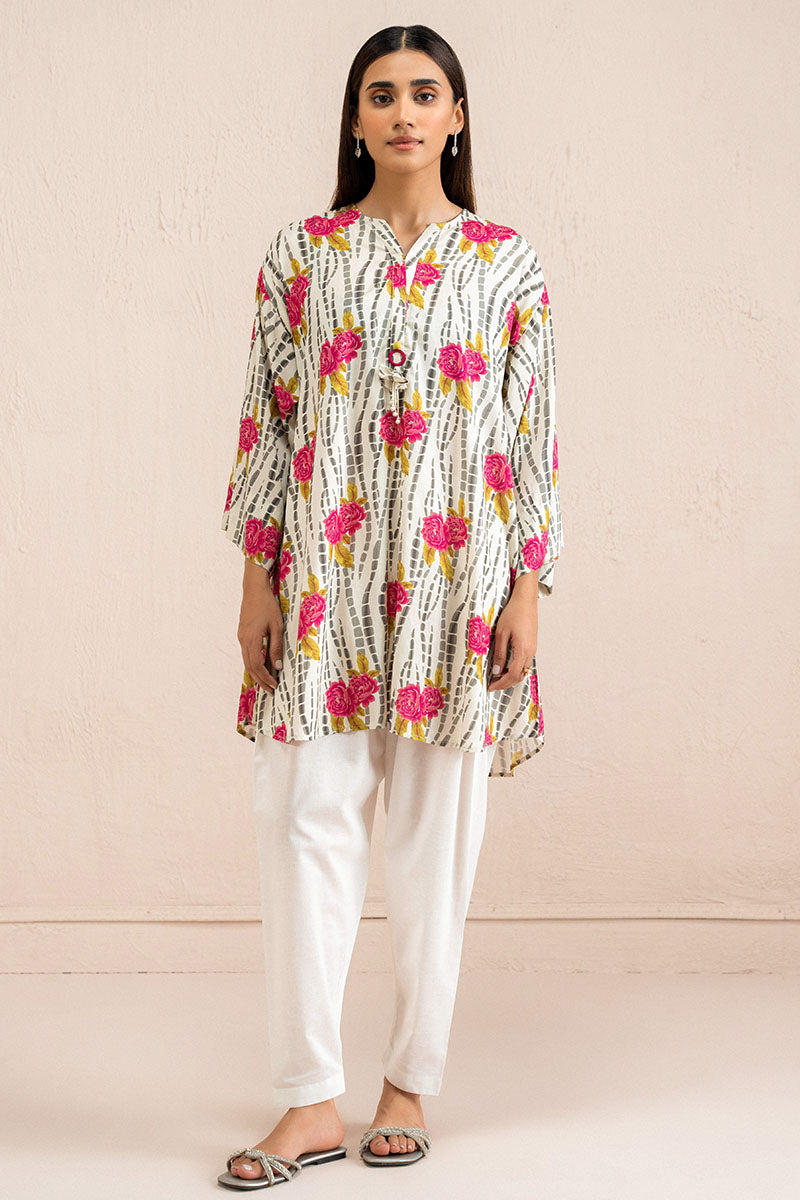 Cross Stitch | Basic Pret | Ivory Frost Printed Linen Shirt-2