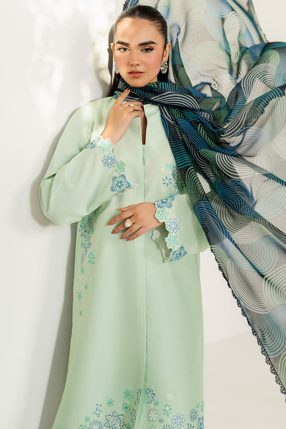 Farasha | Thread Lines Embroidered | Green Meadow -  Farasha Ladies Clothes - Original Designer Dress - House of Maryam