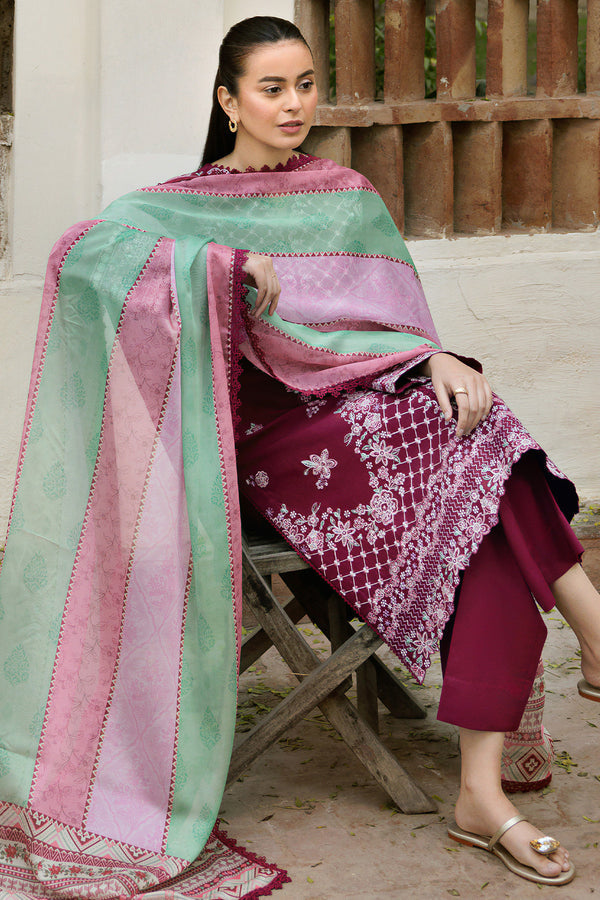 Farasha | Summer Weaves Embroidered Lawn | Satin Ruby -  Farasha Ladies Clothes - Original Designer Dress - House of Maryam