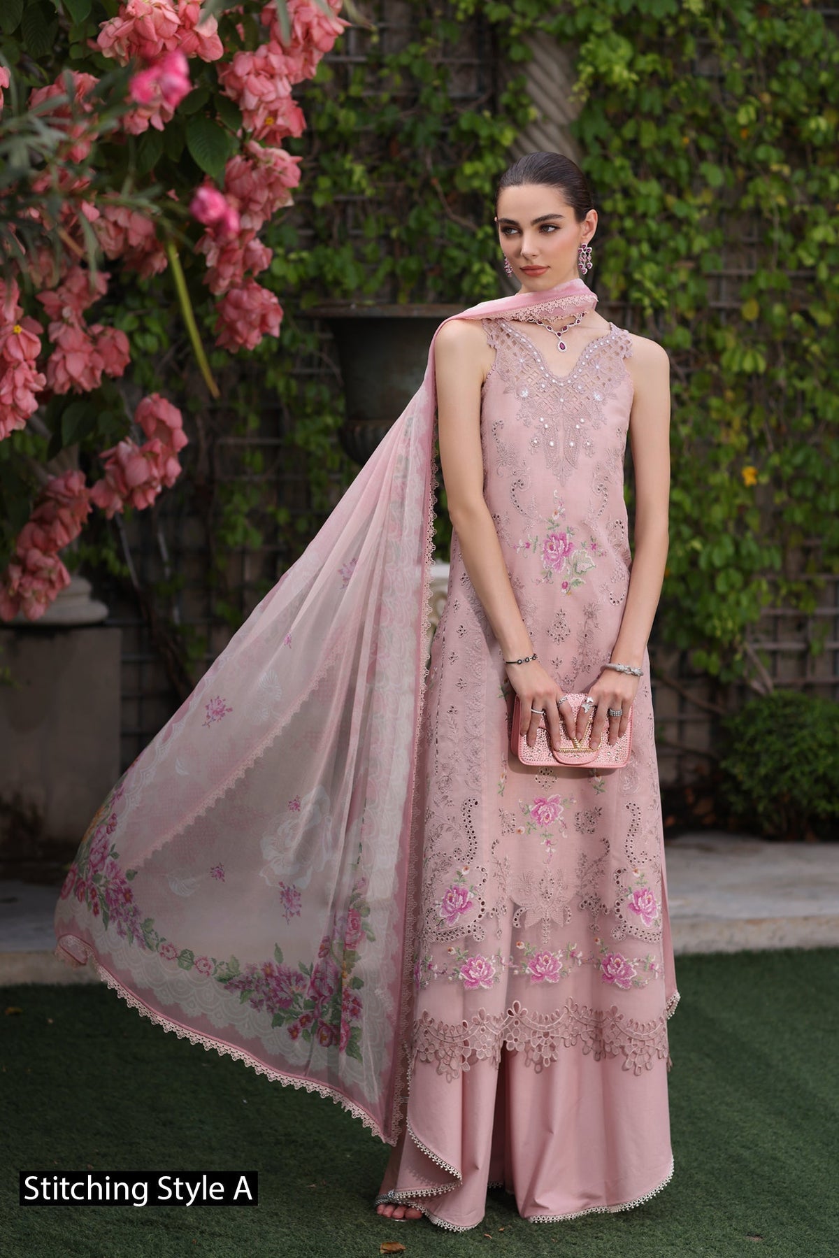Noor by Saadia Asad | Eid Luxury Schiffli Laserkari 25 | D8- Pink -  Noor by Saadia Asad Ladies Clothes - Original Designer Dress - House of Maryam