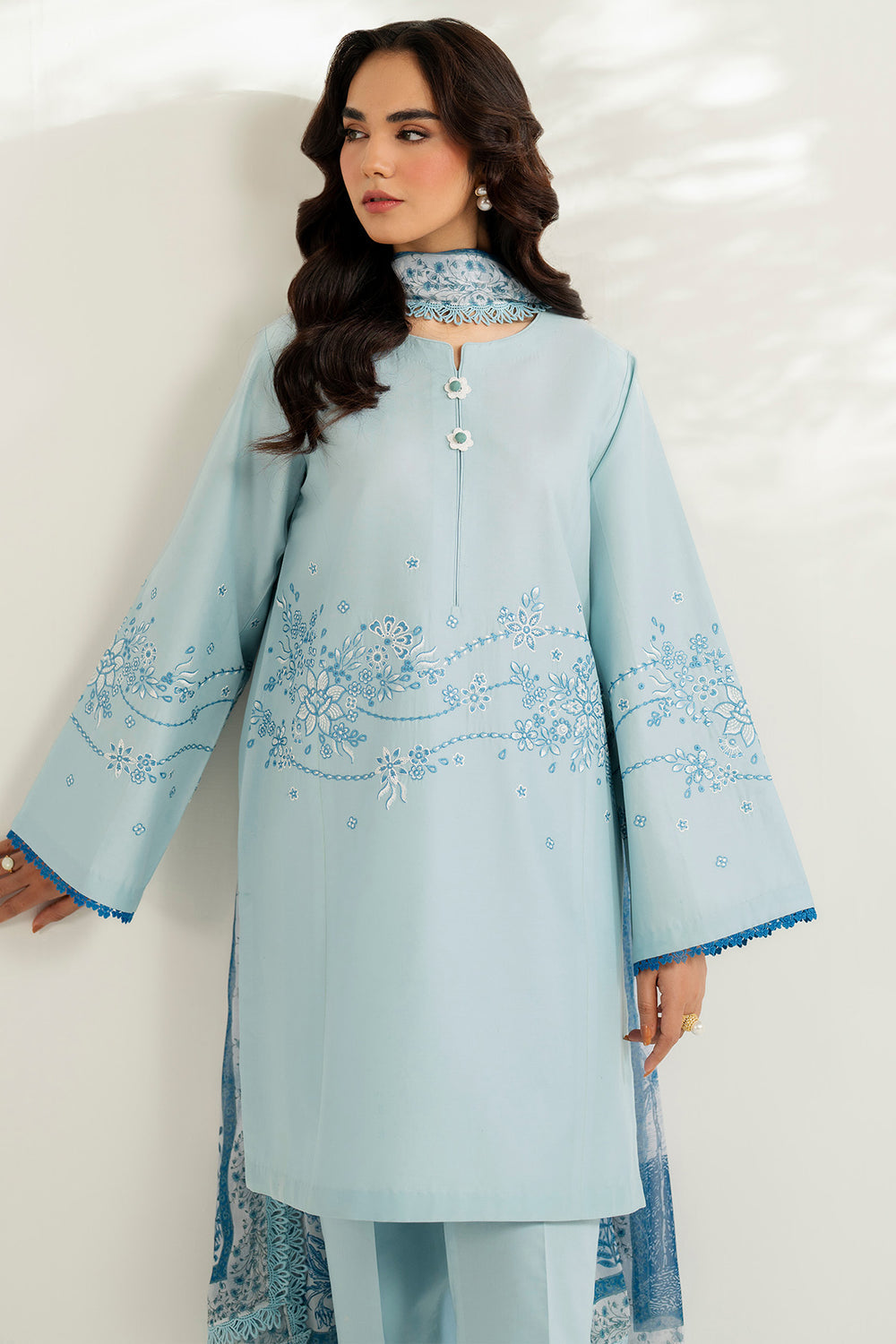 Farasha | Thread Lines Embroidered | Ash Mist -  Farasha Ladies Clothes - Original Designer Dress - House of Maryam