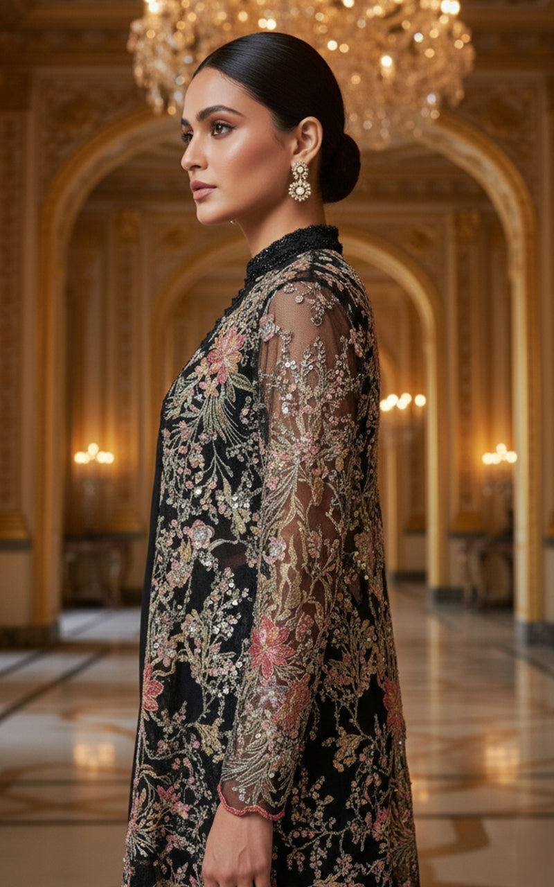 Threads and Motifs | Formal Dresses 25 | Net Embroidered Jacket With Chiffon Saree, image 5