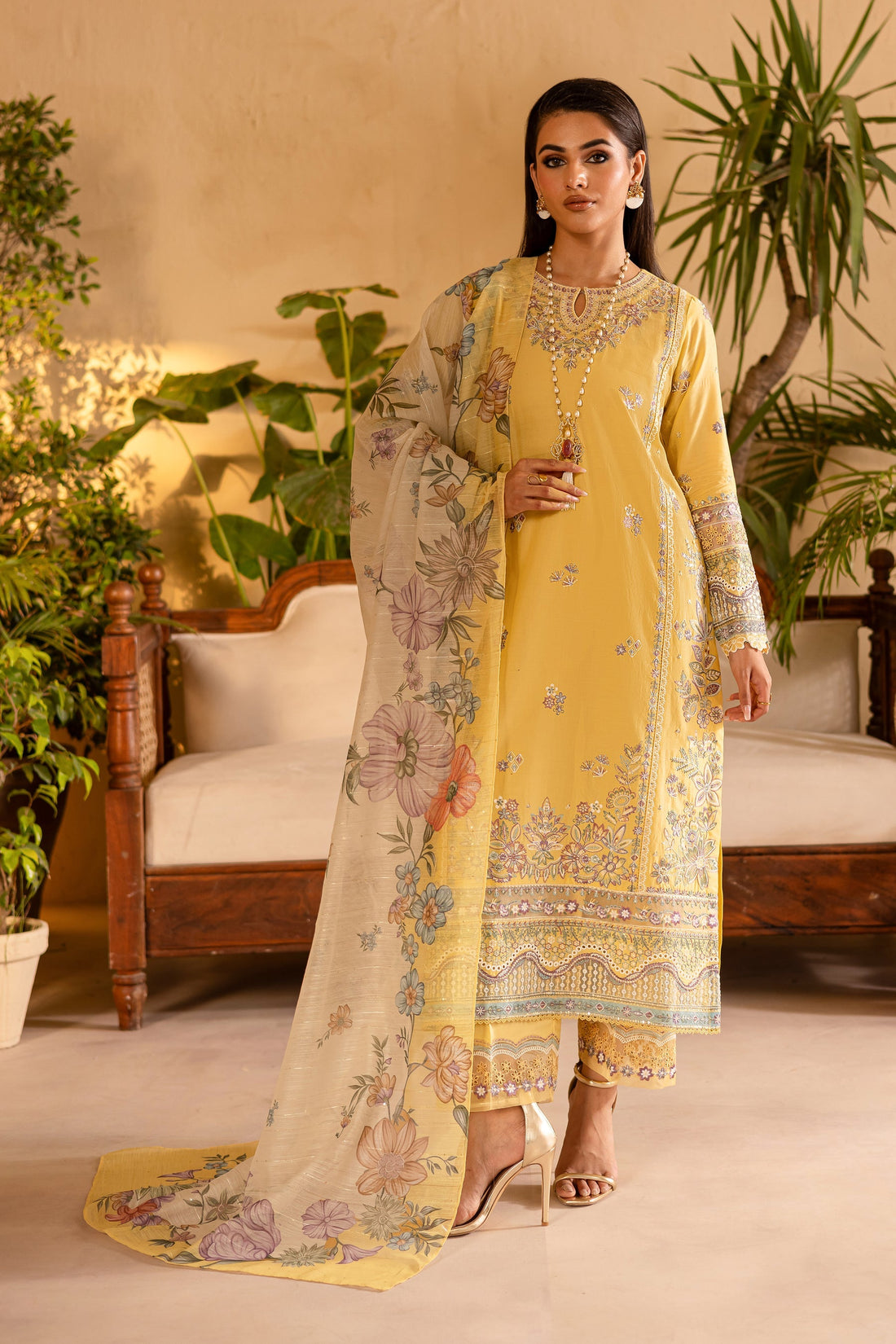 Batik | Nyra Embroidered Summer Solids | Maize -  Batik Ladies Clothes - Original Designer Dress - House of Maryam