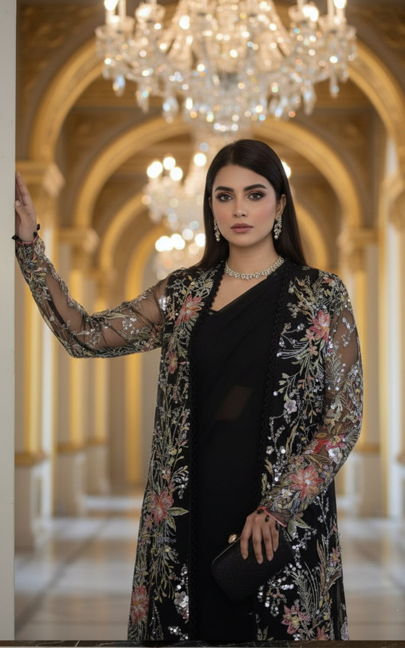 Threads and Motifs | Formal Dresses 25 | Net Embroidered Jacket With Chiffon Saree, image 4