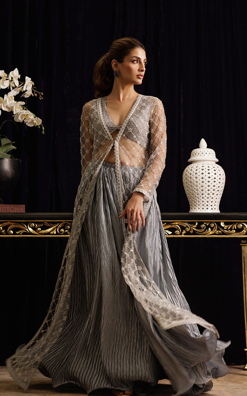 Threads and Motifs | Formal Dresses 25 | Net Embroidered Jacket with Tube and Skirt -  Threads and Motifs Ladies Clothes - Original Designer Dress - House of Maryam