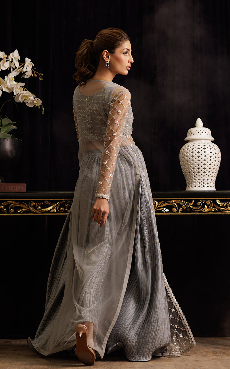 Threads and Motifs | Formal Dresses 25 | Net Embroidered Jacket with Tube and Skirt -  Threads and Motifs Ladies Clothes - Original Designer Dress - House of Maryam