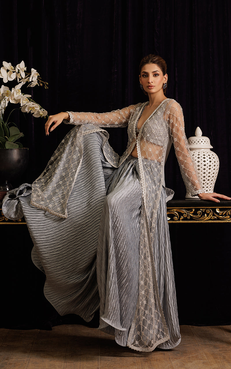 Threads and Motifs | Formal Dresses 25 | Net Embroidered Jacket with Tube and Skirt -  Threads and Motifs Ladies Clothes - Original Designer Dress - House of Maryam
