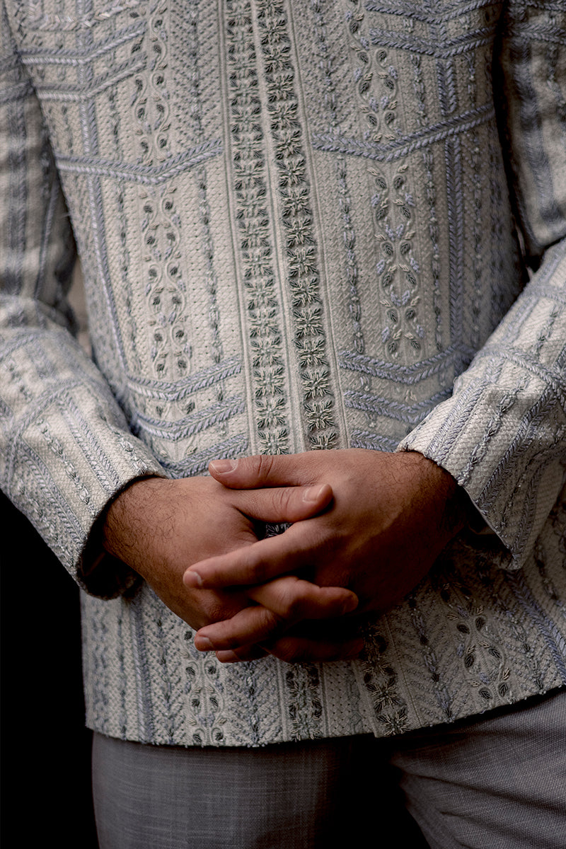 Republic By Omar Farooq | Couture Prince Coat | Self Woven Jacquard Prince Coat -  Republic by Omar Farooq Couture Prince Coat - Original Designer Dress - House of Maryam