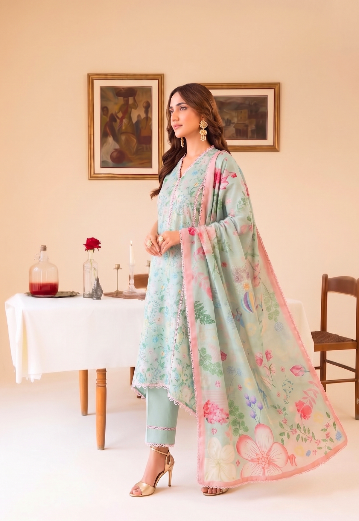 Faiza Faisal | FNF Printed Lawn | MINT DAISY-2