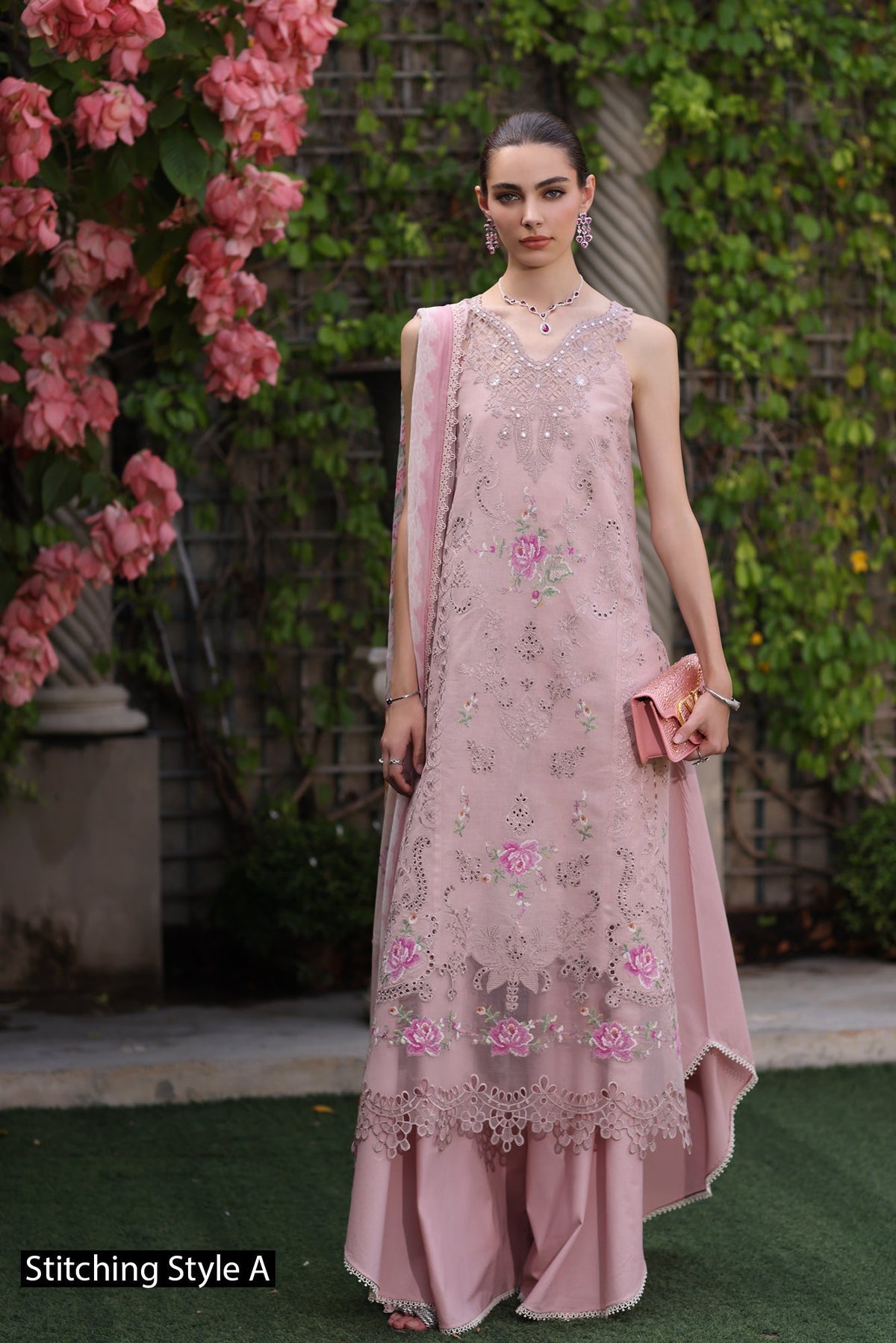 Noor by Saadia Asad | Eid Luxury Schiffli Laserkari 25 | D8- Pink -  Noor by Saadia Asad Ladies Clothes - Original Designer Dress - House of Maryam