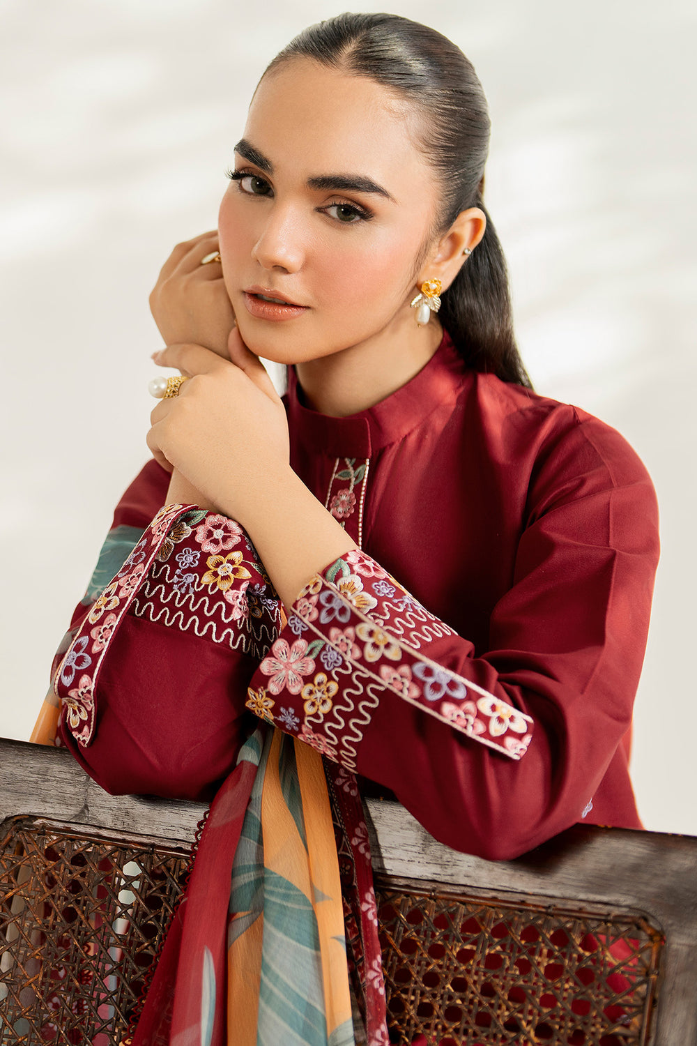 Farasha | Thread Lines Embroidered | Maroon Muse -  Farasha Ladies Clothes - Original Designer Dress - House of Maryam
