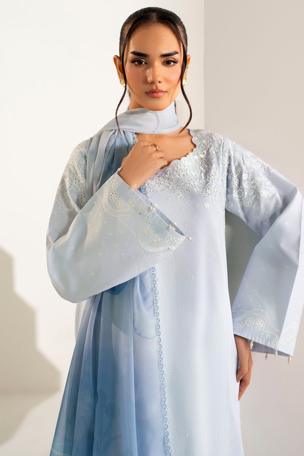 Farasha | Summer Weaves Embroidered Lawn | Pine Blue-7