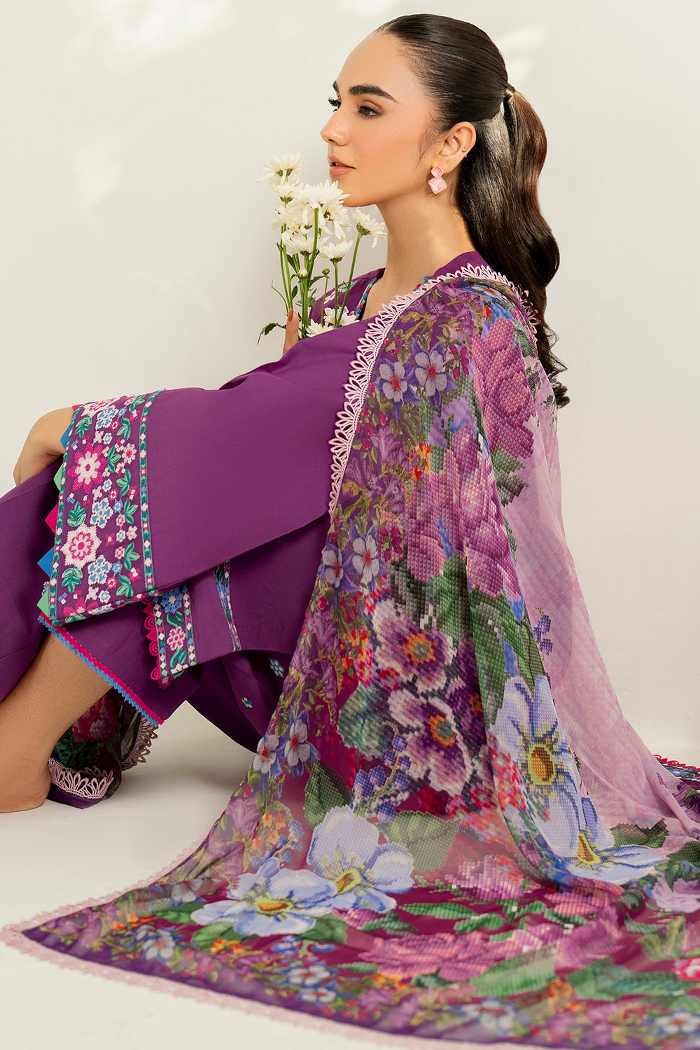 Farasha | Thread Lines Embroidered | Violet Spring -  Farasha Ladies Clothes - Original Designer Dress - House of Maryam