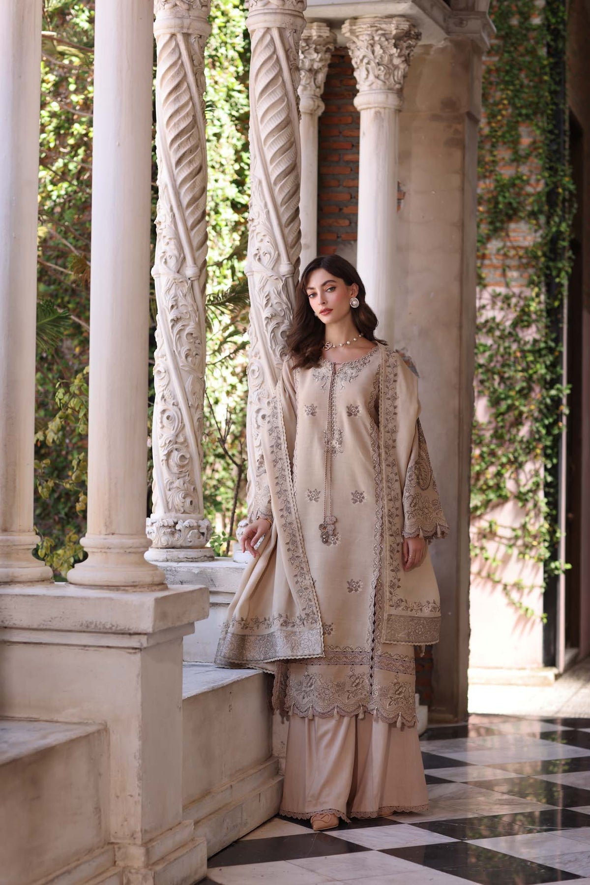 Noor by Saadia Asad | Winter Pashmina 25 | Caramel Mist-2