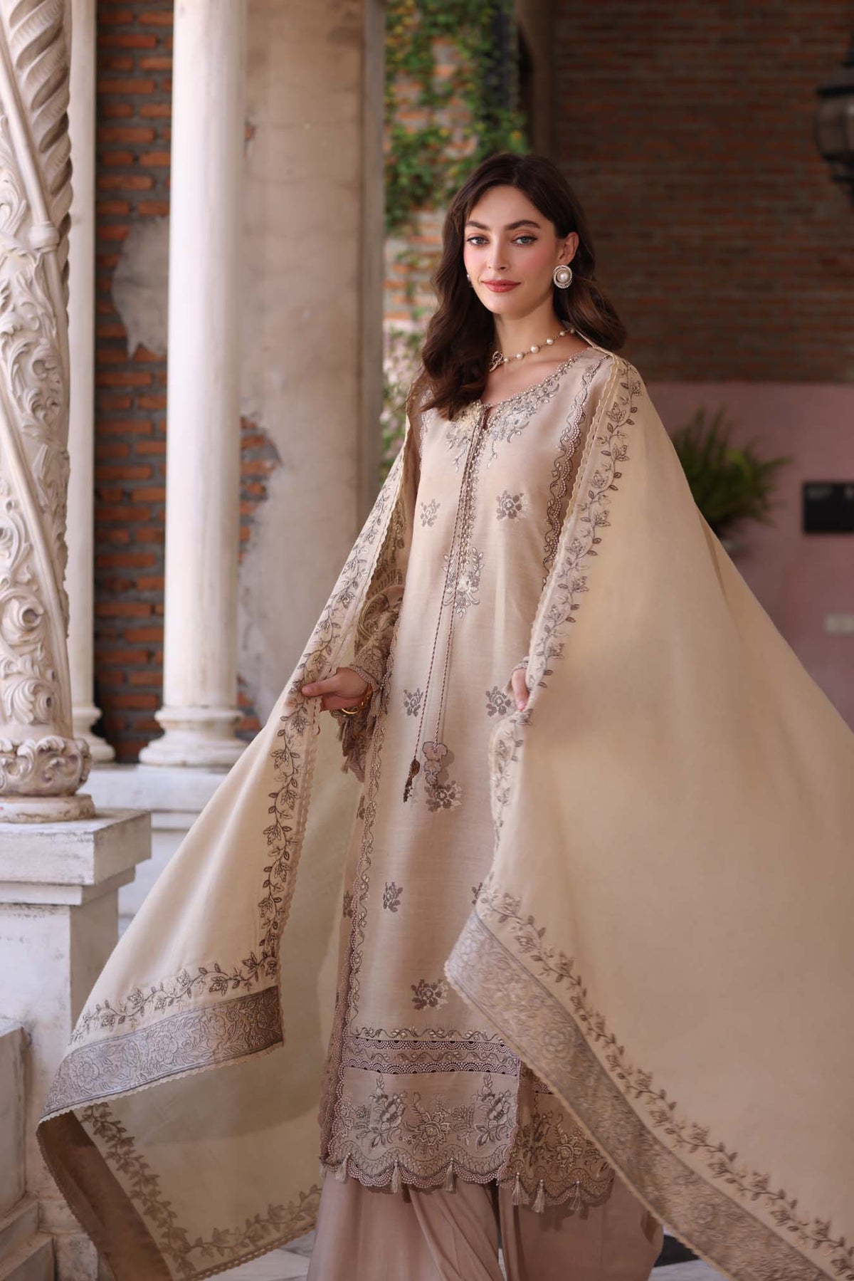 Noor by Saadia Asad | Winter Pashmina 25 | Caramel Mist-3
