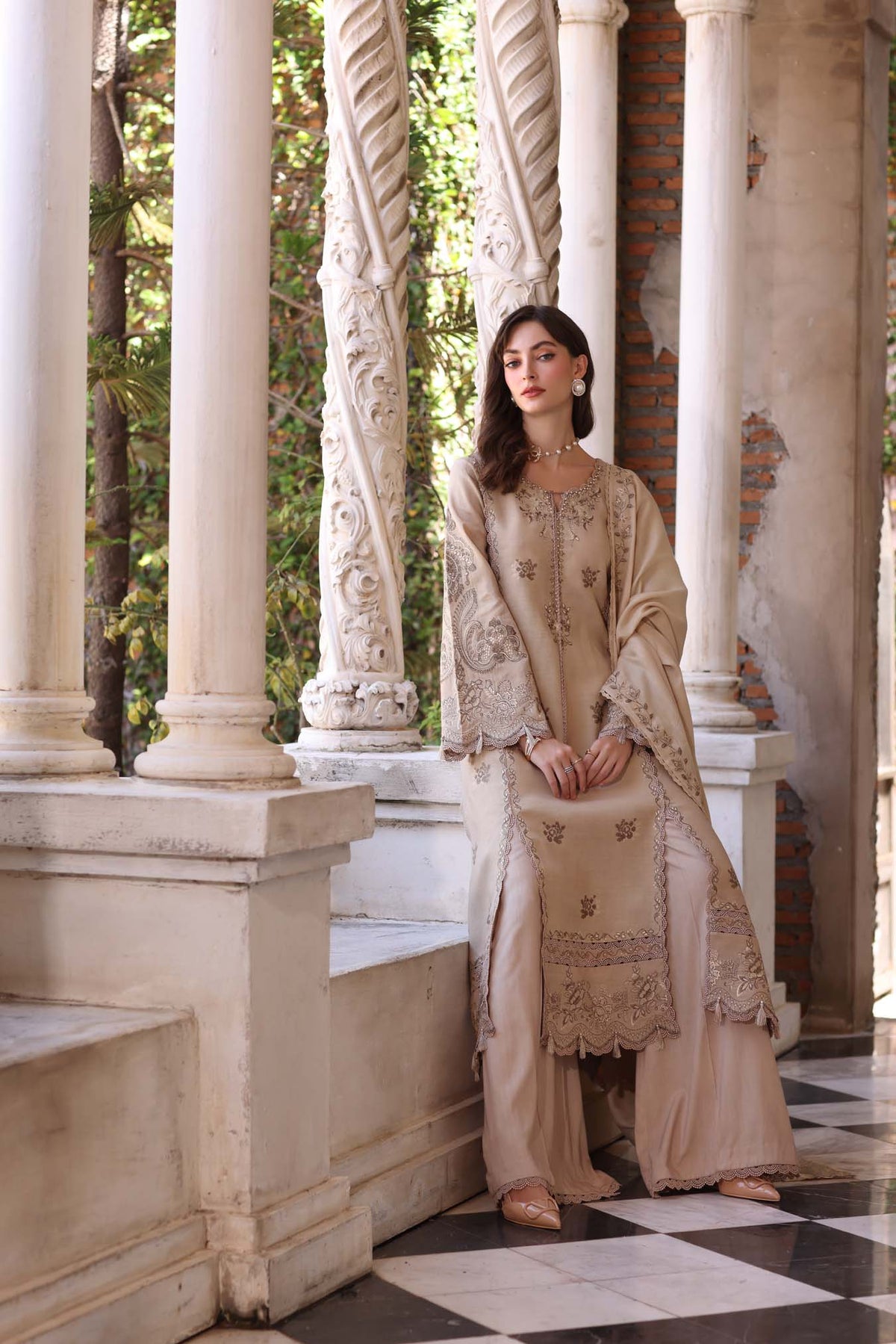 Noor by Saadia Asad | Winter Pashmina 25 | Caramel Mist-4