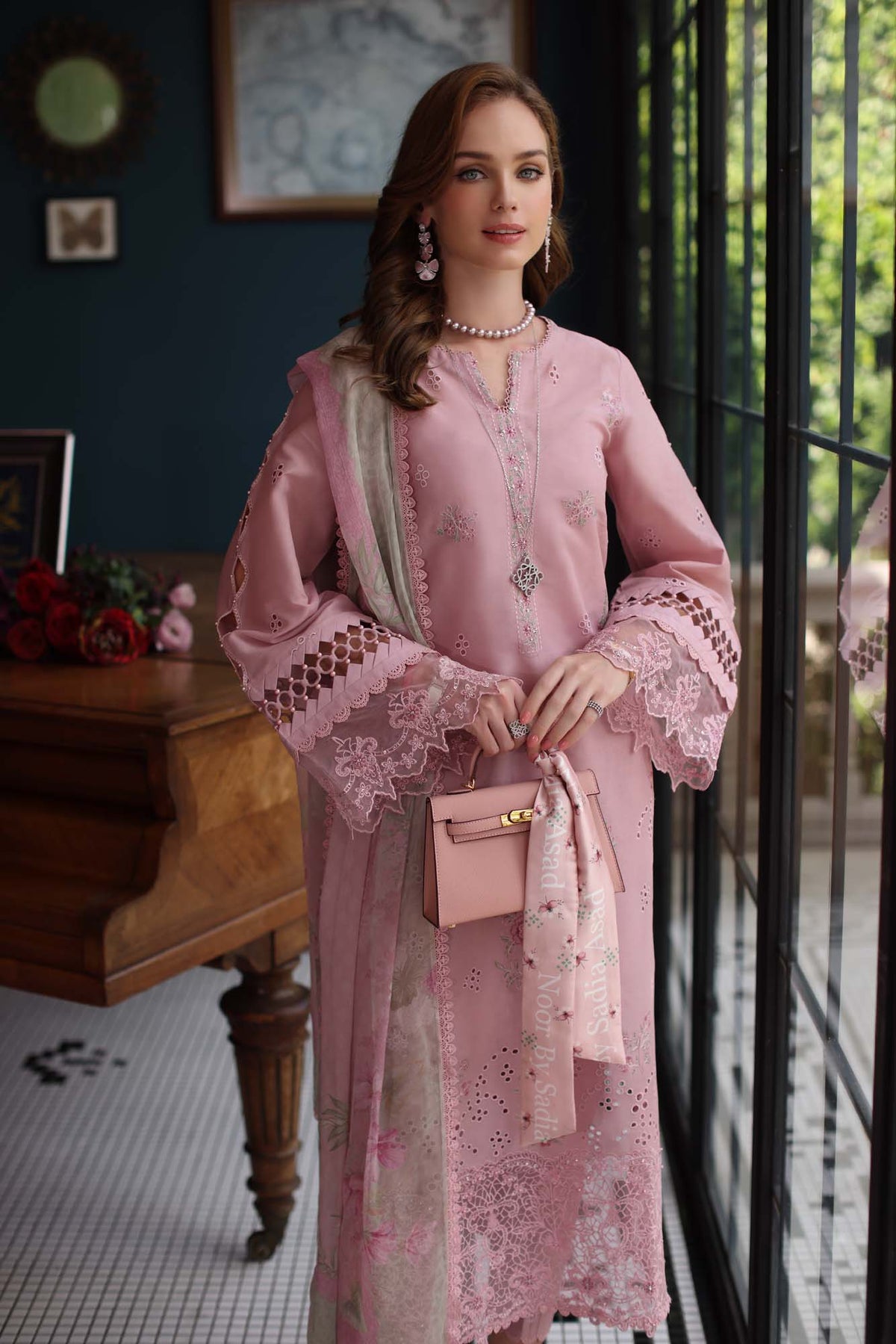 Noor by Saadia Asad | Eid Luxury Schiffli Laserkari 25 | D3- Blush Pink -  Noor by Saadia Asad Ladies Clothes - Original Designer Dress - House of Maryam