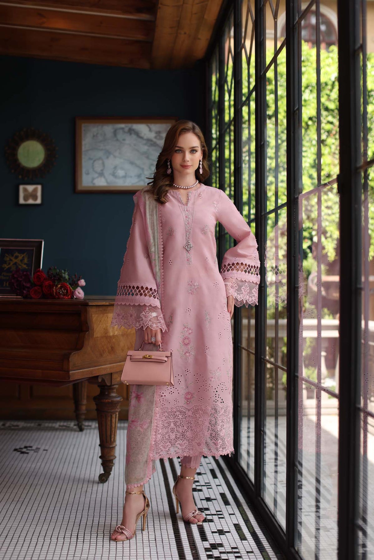 Noor by Saadia Asad | Eid Luxury Schiffli Laserkari 25 | D3- Blush Pink -  Noor by Saadia Asad Ladies Clothes - Original Designer Dress - House of Maryam