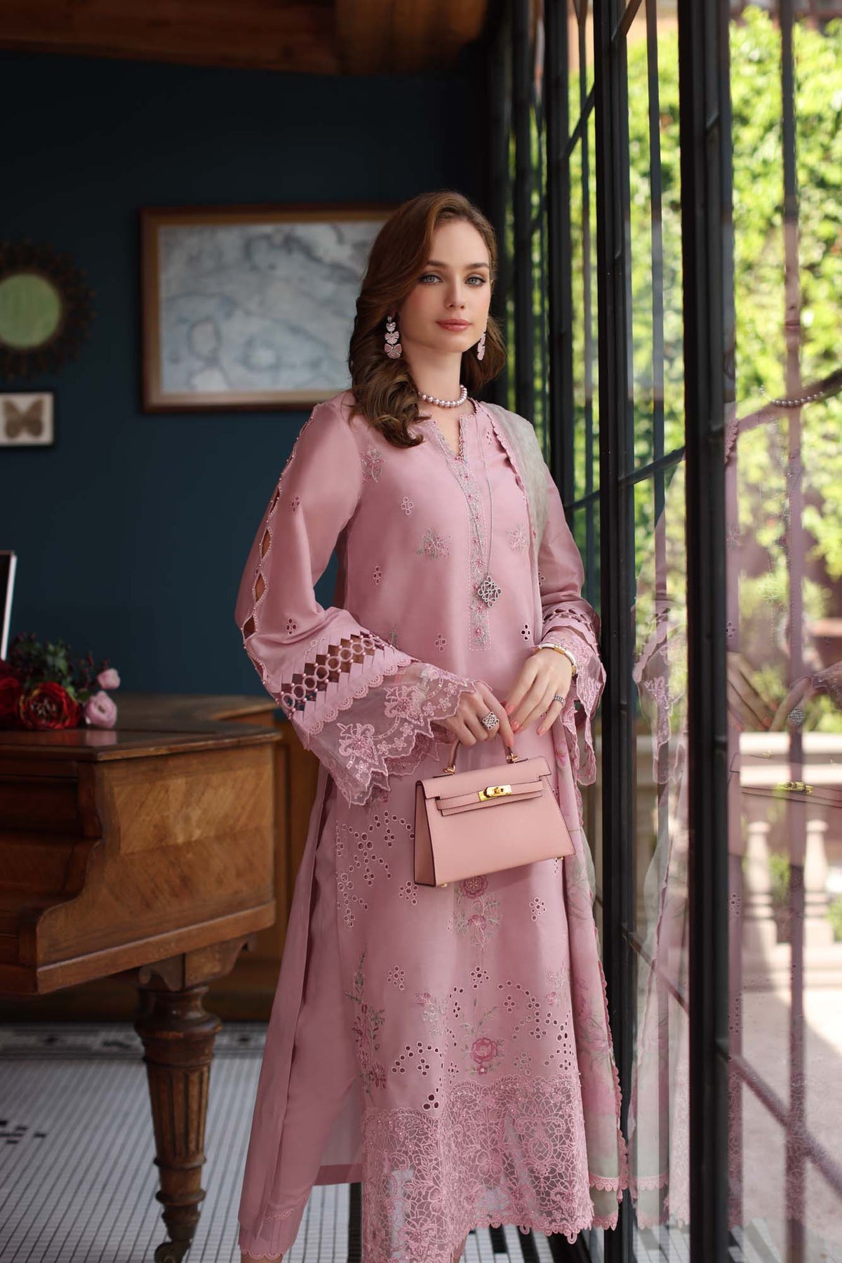 Noor by Saadia Asad | Eid Luxury Schiffli Laserkari 25 | D3- Blush Pink -  Noor by Saadia Asad Ladies Clothes - Original Designer Dress - House of Maryam