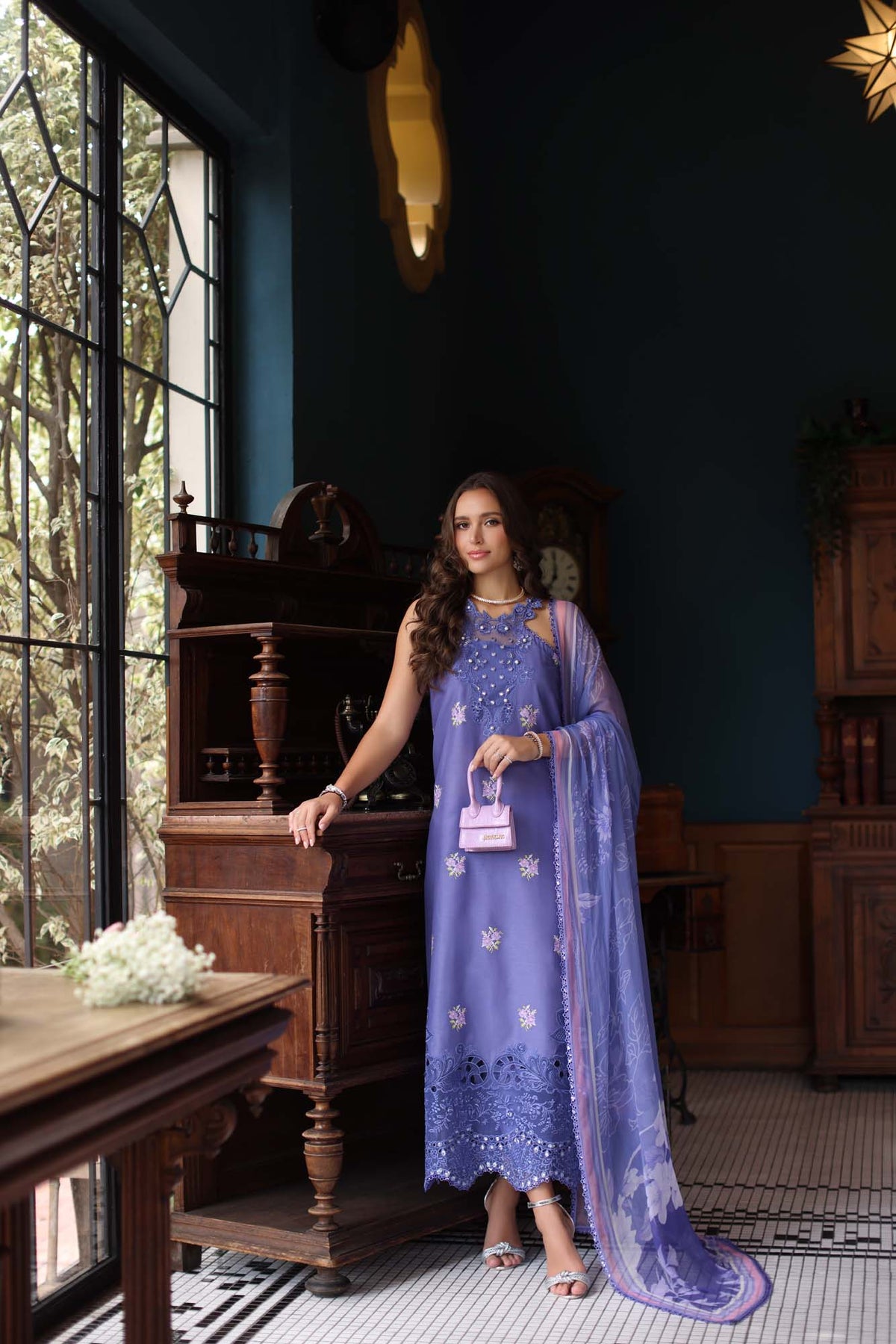 Noor by Saadia Asad | Eid Luxury Schiffli Laserkari 25 | D2- Indigo -  Noor by Saadia Asad Ladies Clothes - Original Designer Dress - House of Maryam