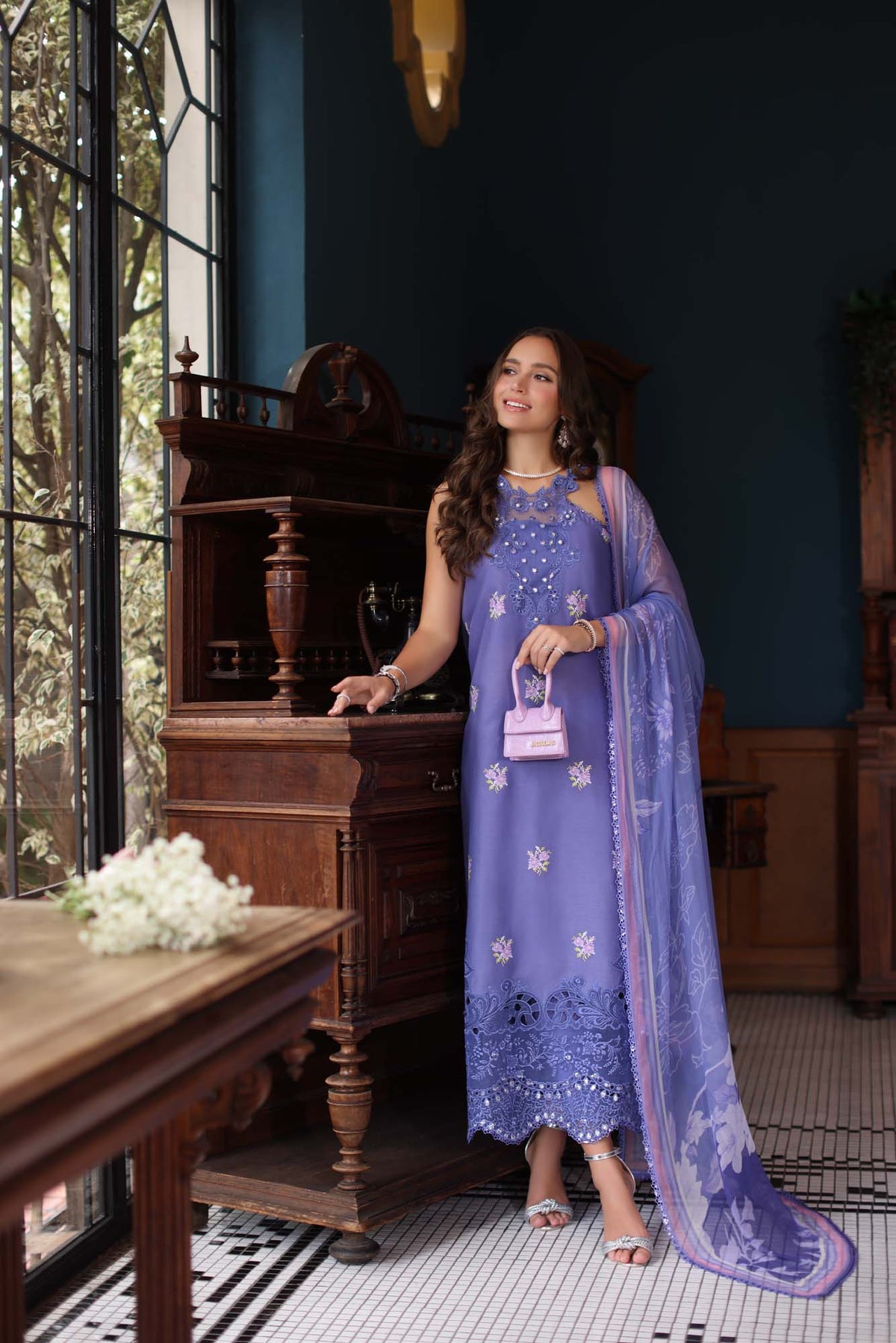 Noor by Saadia Asad | Eid Luxury Schiffli Laserkari 25 | D2- Indigo -  Noor by Saadia Asad Ladies Clothes - Original Designer Dress - House of Maryam