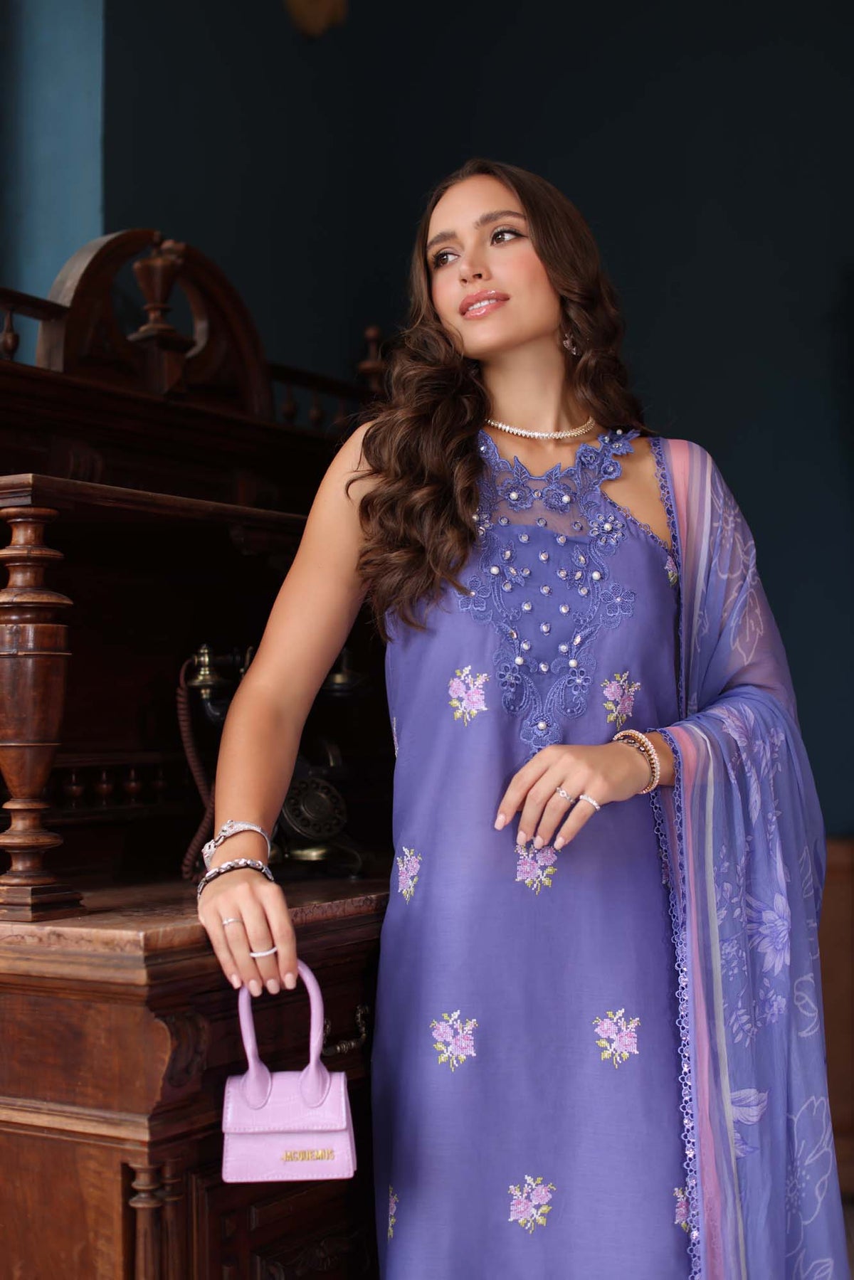 Noor by Saadia Asad | Eid Luxury Schiffli Laserkari 25 | D2- Indigo -  Noor by Saadia Asad Ladies Clothes - Original Designer Dress - House of Maryam