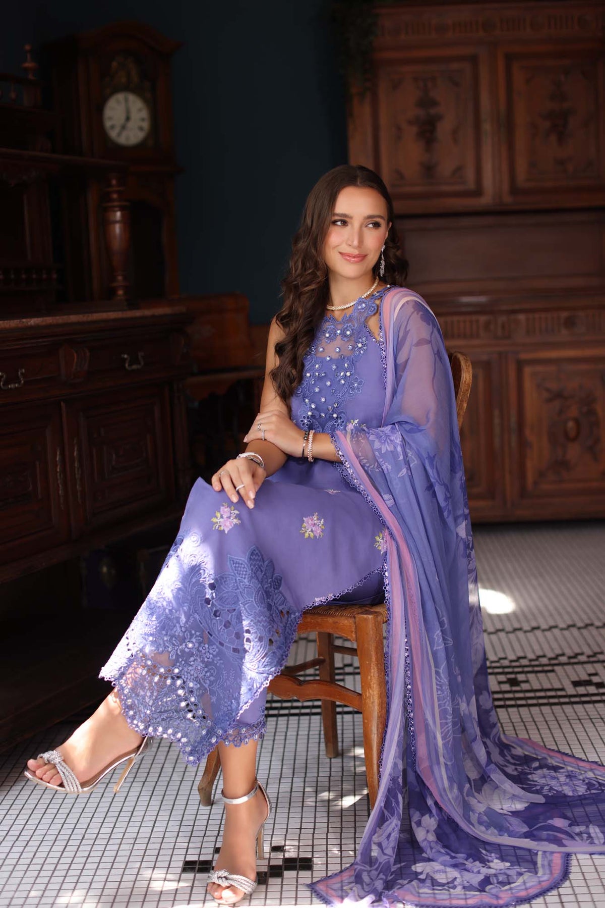 Noor by Saadia Asad | Eid Luxury Schiffli Laserkari 25 | D2- Indigo -  Noor by Saadia Asad Ladies Clothes - Original Designer Dress - House of Maryam